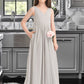 Winnie A-Line V-neck Floor-Length Chiffon Junior Bridesmaid Dress With Pockets DLP0013446