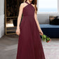 Stephany A-Line V-neck Floor-Length Chiffon Junior Bridesmaid Dress With Ruffle DLP0013468