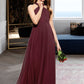 Stephany A-Line V-neck Floor-Length Chiffon Junior Bridesmaid Dress With Ruffle DLP0013468