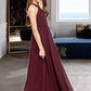 Stephany A-Line V-neck Floor-Length Chiffon Junior Bridesmaid Dress With Ruffle DLP0013468