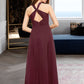 Stephany A-Line V-neck Floor-Length Chiffon Junior Bridesmaid Dress With Ruffle DLP0013468