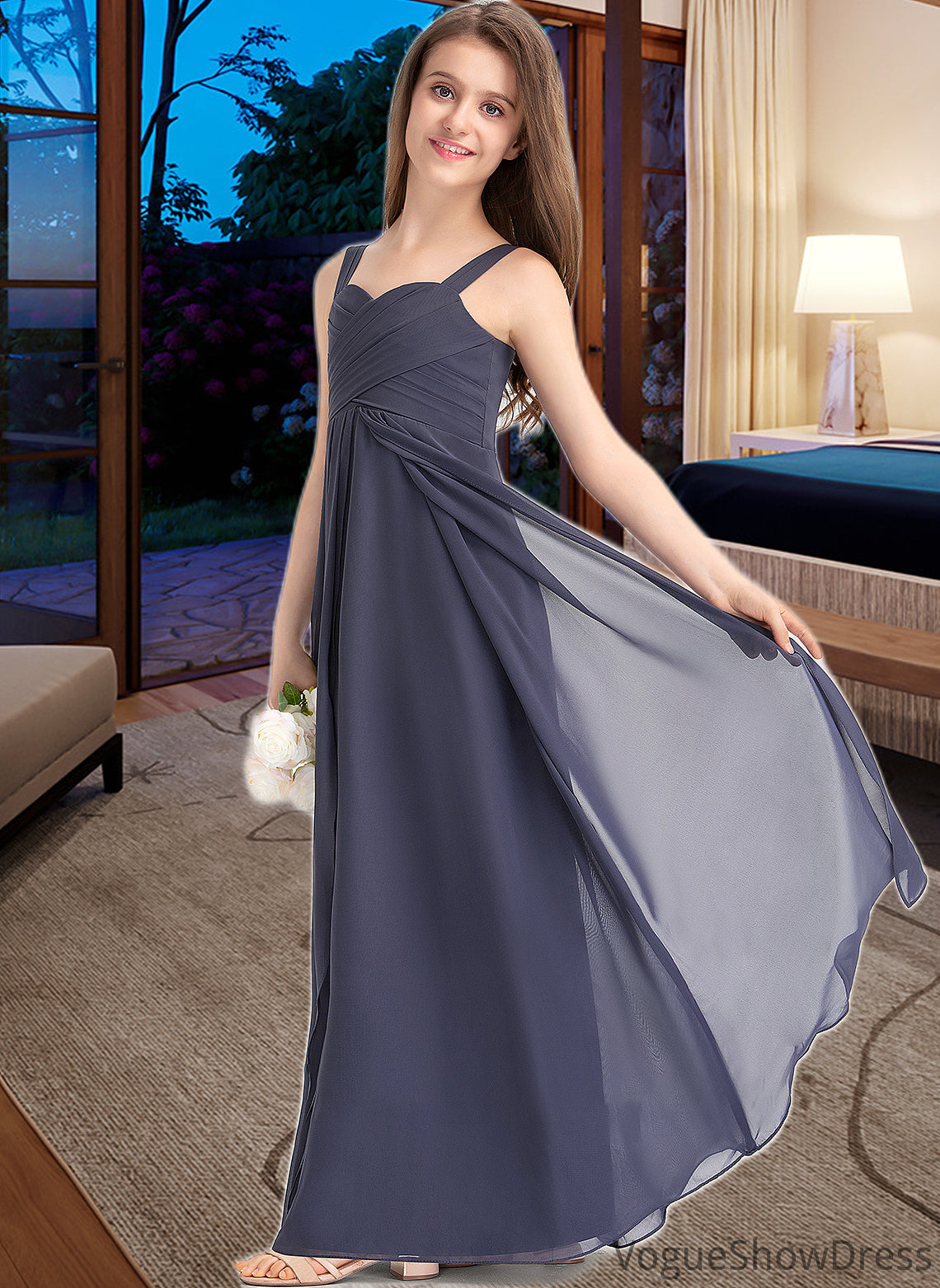 Stephanie A-Line Sweetheart Floor-Length Chiffon Junior Bridesmaid Dress With Ruffle DLP0013504