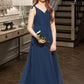 Yvonne A-Line V-neck Floor-Length Chiffon Junior Bridesmaid Dress With Bow(s) DLP0013548