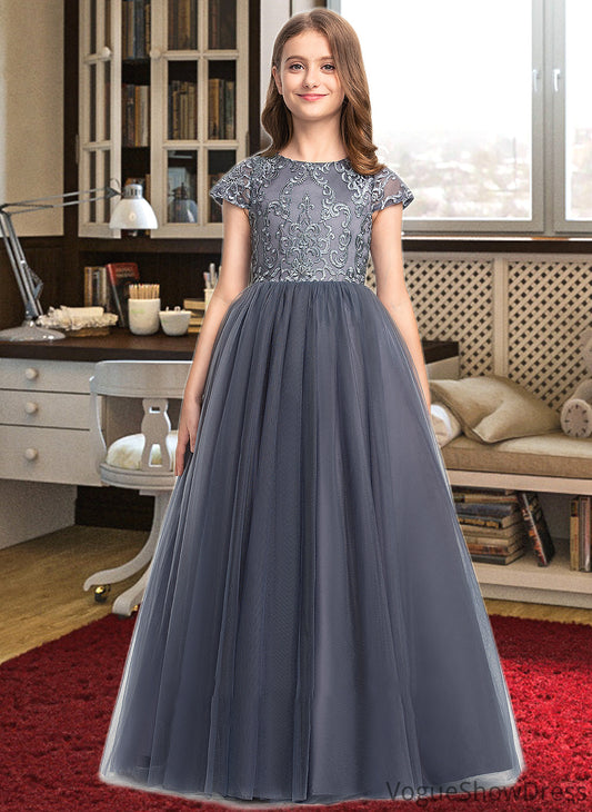 Taniya Ball-Gown/Princess Scoop Neck Floor-Length Tulle Lace Junior Bridesmaid Dress DLP0013578