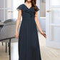 Valeria A-Line V-neck Floor-Length Chiffon Junior Bridesmaid Dress With Bow(s) Cascading Ruffles DLP0013599