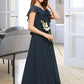 Valeria A-Line V-neck Floor-Length Chiffon Junior Bridesmaid Dress With Bow(s) Cascading Ruffles DLP0013599