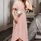 Stephanie A-Line V-neck Asymmetrical Chiffon Junior Bridesmaid Dress With Ruffle DLP0013604