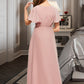 Stephanie A-Line V-neck Asymmetrical Chiffon Junior Bridesmaid Dress With Ruffle DLP0013604