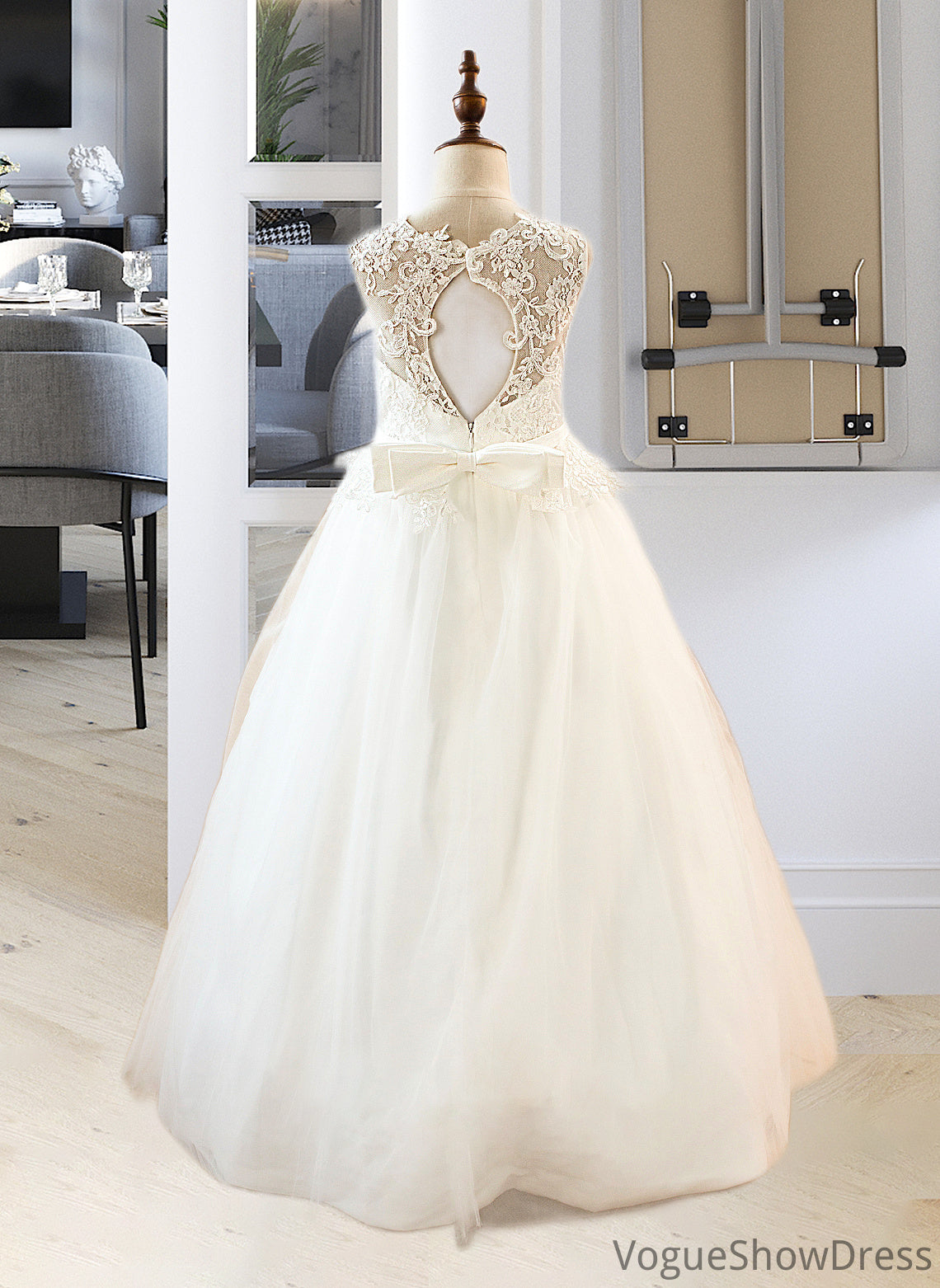 Terri Ball-Gown/PrincessScoopNeckFloor-LengthTulleJuniorBridesmaidDressWithSashBeading#136423 DLP0013615