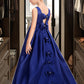 Zara Ball-Gown/Princess Scoop Neck Sweep Train Satin Junior Bridesmaid Dress With Bow(s) DLP0013628