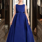 Zara Ball-Gown/Princess Scoop Neck Sweep Train Satin Junior Bridesmaid Dress With Bow(s) DLP0013628