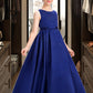 Zara Ball-Gown/Princess Scoop Neck Sweep Train Satin Junior Bridesmaid Dress With Bow(s) DLP0013628