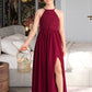 Belinda A-Line Scoop Neck Floor-Length Chiffon Lace Junior Bridesmaid Dress With Split Front DLP0013645