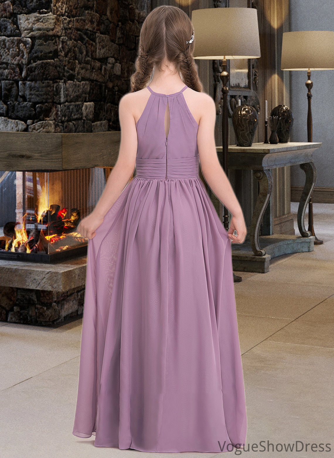 Karlie A-LineScoopNeckFloor-LengthChiffonJuniorBridesmaidDressWithRuffle#119580 DLP0013647