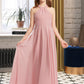 Adyson A-Line Square Neckline Floor-Length Chiffon Junior Bridesmaid Dress With Ruffle DLP0013651