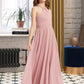 Adyson A-Line Square Neckline Floor-Length Chiffon Junior Bridesmaid Dress With Ruffle DLP0013651