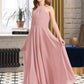 Adyson A-Line Square Neckline Floor-Length Chiffon Junior Bridesmaid Dress With Ruffle DLP0013651