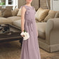 Alicia A-Line Scoop Neck Floor-Length Chiffon Junior Bridesmaid Dress With Bow(s) Cascading Ruffles DLP0013659