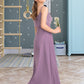 Shirley A-Line Square Neckline Floor-Length Chiffon Lace Junior Bridesmaid Dress DLP0013660