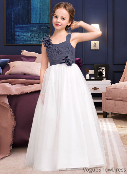 Holly A-Line Sweetheart Floor-Length Chiffon Tulle Junior Bridesmaid Dress With Ruffle Flower(s) DLP0013665