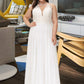 Stacy A-Line V-neck Sweep Train Chiffon Lace Wedding Dress With Lace DLP0013677