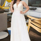 Stacy A-Line V-neck Sweep Train Chiffon Lace Wedding Dress With Lace DLP0013677