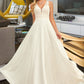 Stacy A-Line V-neck Sweep Train Chiffon Lace Wedding Dress With Lace DLP0013677