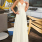 Stacy A-Line V-neck Sweep Train Chiffon Lace Wedding Dress With Lace DLP0013677