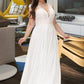 Stacy A-Line V-neck Sweep Train Chiffon Lace Wedding Dress With Lace DLP0013677