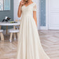 Shea A-Line V-neck Floor-Length Chiffon Lace Wedding Dress DLP0013678