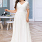 Shea A-Line V-neck Floor-Length Chiffon Lace Wedding Dress DLP0013678