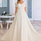 Shea A-Line V-neck Floor-Length Chiffon Lace Wedding Dress DLP0013678