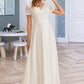 Shea A-Line V-neck Floor-Length Chiffon Lace Wedding Dress DLP0013678