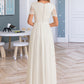 Shea A-Line V-neck Floor-Length Chiffon Lace Wedding Dress DLP0013678