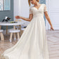 Shea A-Line V-neck Floor-Length Chiffon Lace Wedding Dress DLP0013678