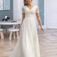 Shea A-Line V-neck Floor-Length Chiffon Lace Wedding Dress DLP0013678