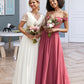 Shea A-Line V-neck Floor-Length Chiffon Lace Wedding Dress DLP0013678