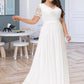 Shea A-Line V-neck Floor-Length Chiffon Lace Wedding Dress DLP0013678