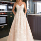 Abigayle Ball-Gown/Princess V-neck Court Train Tulle Lace Wedding Dress With Beading Pockets DLP0013679