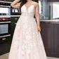 Abigayle Ball-Gown/Princess V-neck Court Train Tulle Lace Wedding Dress With Beading Pockets DLP0013679