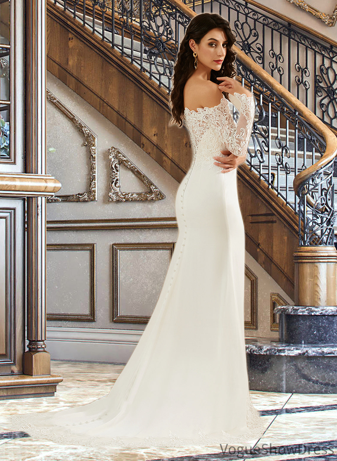 Kate Trumpet/Mermaid Off-the-Shoulder Court Train Wedding Dress With Lace DLP0013680