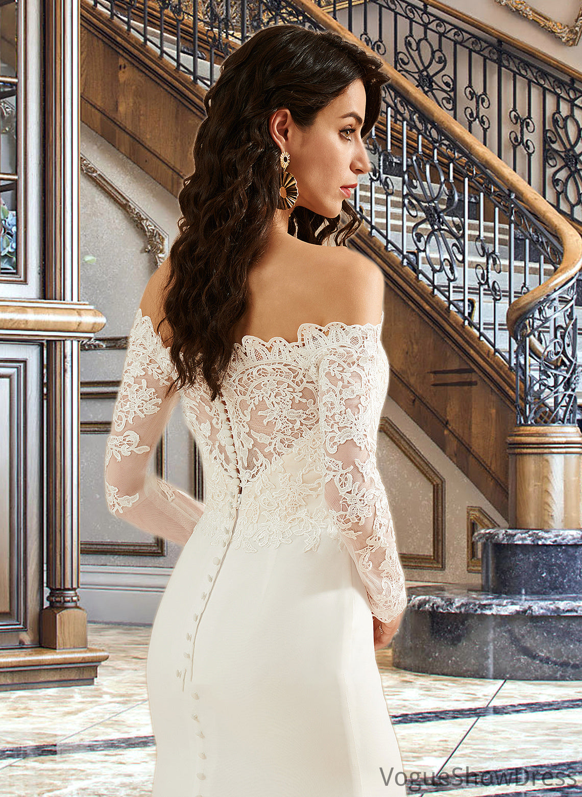 Kate Trumpet/Mermaid Off-the-Shoulder Court Train Wedding Dress With Lace DLP0013680