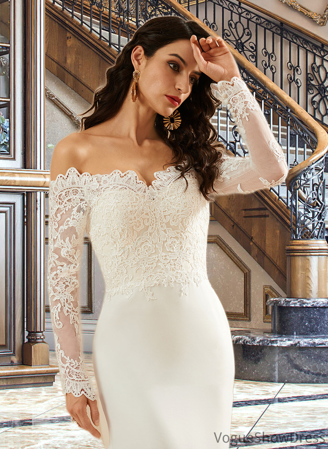 Kate Trumpet/Mermaid Off-the-Shoulder Court Train Wedding Dress With Lace DLP0013680