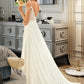 Leila A-Line V-neck Sweep Train Chiffon Lace Wedding Dress With Beading Sequins DLP0013681