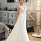 Leila A-Line V-neck Sweep Train Chiffon Lace Wedding Dress With Beading Sequins DLP0013681