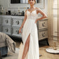 Leila A-Line V-neck Sweep Train Chiffon Lace Wedding Dress With Beading Sequins DLP0013681