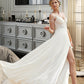 Leila A-Line V-neck Sweep Train Chiffon Lace Wedding Dress With Beading Sequins DLP0013681