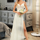 Leila A-Line V-neck Sweep Train Chiffon Lace Wedding Dress With Beading Sequins DLP0013681