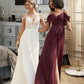 Leila A-Line V-neck Sweep Train Chiffon Lace Wedding Dress With Beading Sequins DLP0013681