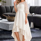 Nicole A-Line Scoop Neck Asymmetrical Satin Lace Wedding Dress DLP0013684